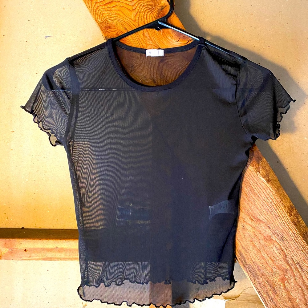 Black , see through crop top shirt from garage